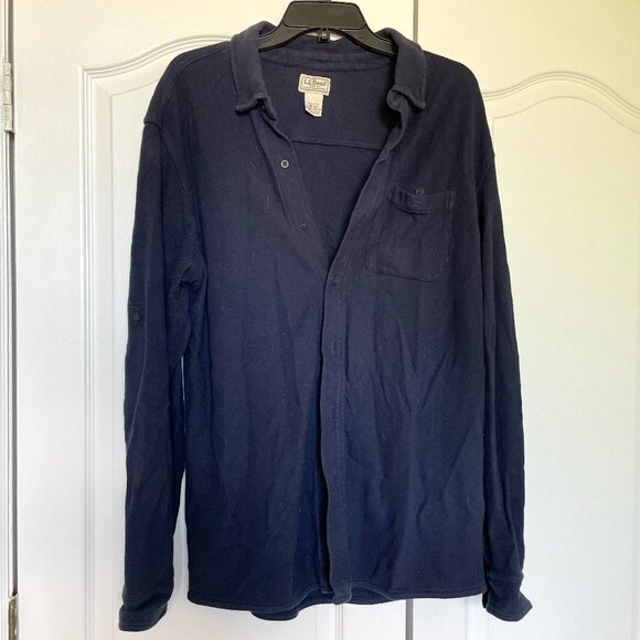 Vintage LL Bean Navy Blue Cotton Button Down - Picture 1 of 5